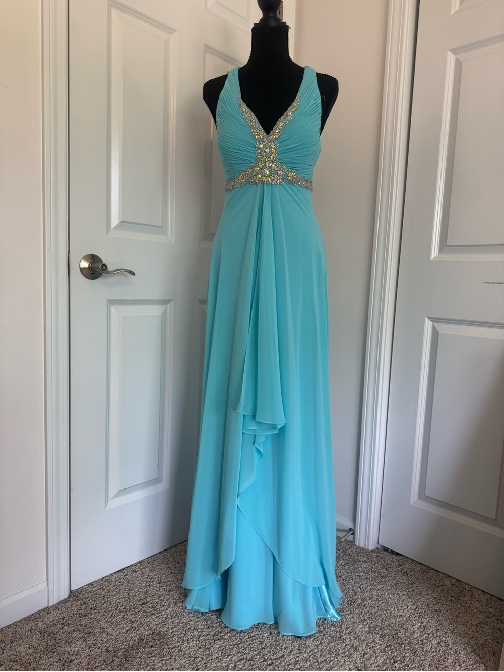 Faviana Aqua Turquoise Beaded Formal Evening Gown Dress 10
